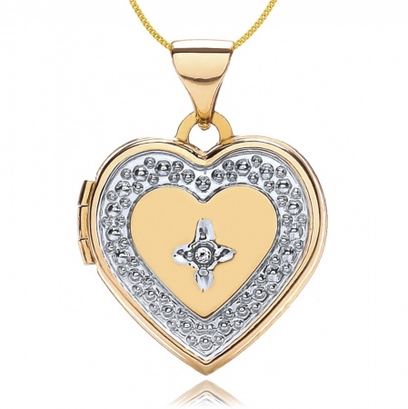 Diamond & 9ct Gold Heart Locket, Personalised / Engraved