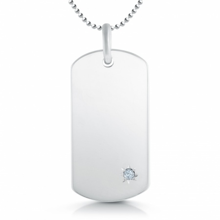 Diamond & Sterling Silver Hallmarked Dog Tag (can be personalised)