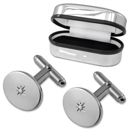 Diamond Oval Sterling Silver Cufflinks (can be personalised)