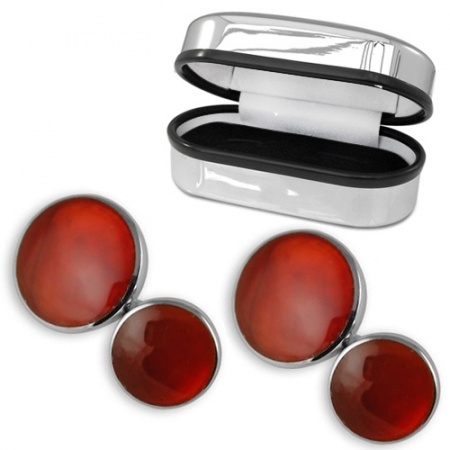 Double Sided Round Cornelian Sterling Silver Cufflinks (can be personalised)