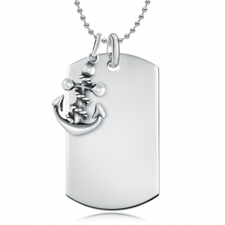 Anchor & Dog Tag Necklace, Personalised, 925 Sterling Silver