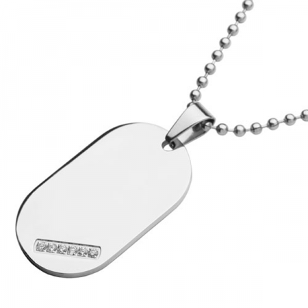 Dog Tag, with Cubic Zirconia Strip, Stainless Steel, Personalised