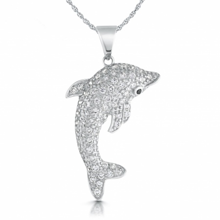 Dolphin Necklace, Cubic Zirconia & Sterling Silver