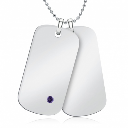 Amethyst Dog Tags Personalised, Sterling Silver, Double Tags