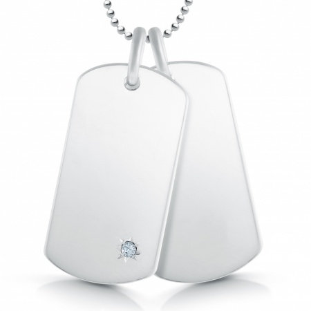 Double Diamond & Sterling Silver Hallmarked Dog Tags (can be personalised)