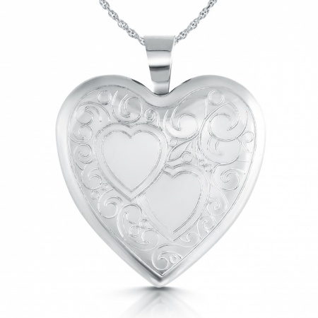 Double Heart Locket, Personalised, Sterling Silver