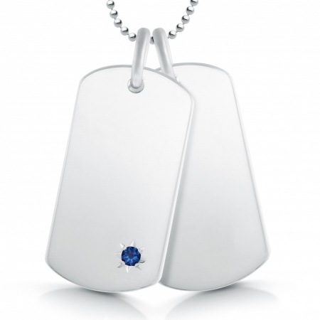 Double Sapphire & Sterling Silver Hallmarked Dog Tags (can be personalised)