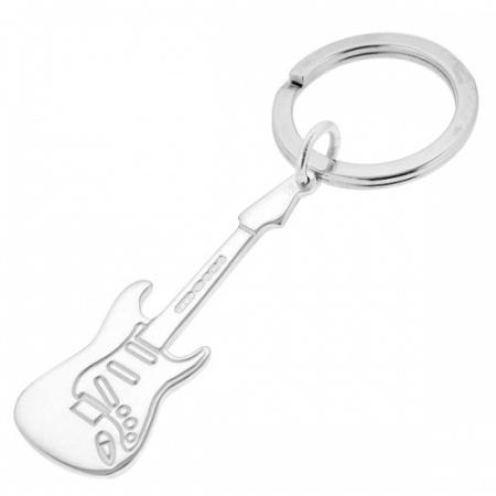 Electric Guitar Keyring, Personalised, Sterling Silver, Hallmarked