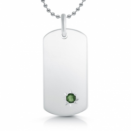 Emerald & Sterling Silver Hallmarked Dog Tag (can be personalised)