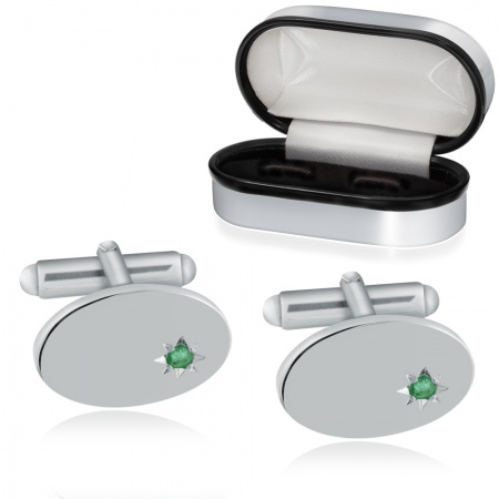 Real Emerald Cufflinks, Sterling Silver, Personalised
