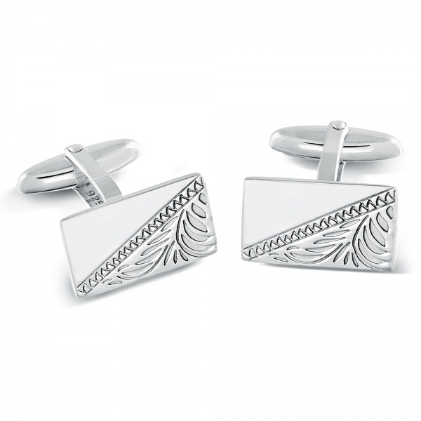 Oblong Half Engraved Sterling Silver Cufflinks (can be personalised)