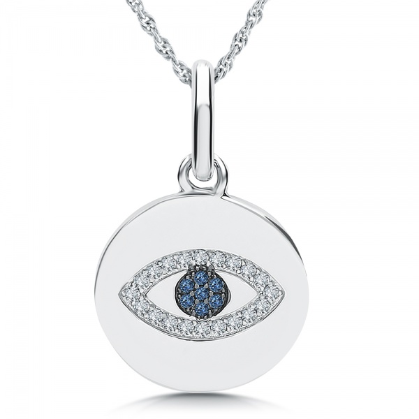 Evil Eye Necklace, Sterling Silver, with Cubic Zirconia, Round