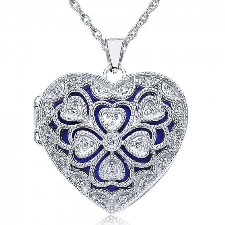 Vintage Style Cutout Flower Heart Locket, Personalised, Sterling Silver with CZ