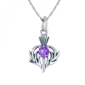 February Birthstone Scottish Thistle Sterling Silver Necklace