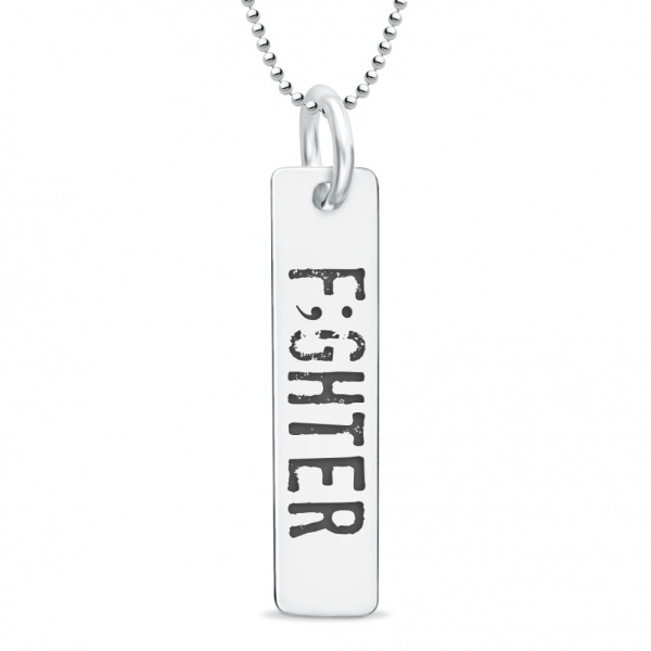Fighter, Depression Dog Tag Necklace, with Personalisation, Sterling Silver