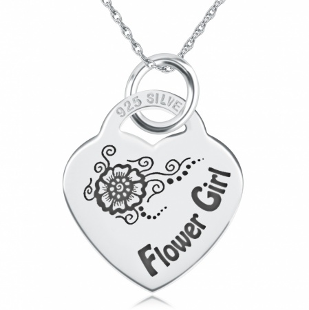 Flower Girl Heart Shaped Sterling Silver Necklace (can be personalised)