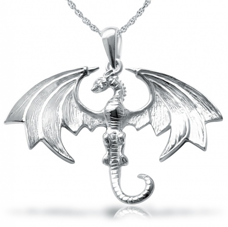 Dragon Flying Necklace, Sterling Silver