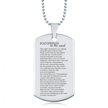 Footprints In The Sand Dog Tag, Personalised, Stainless Steel