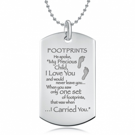 Footprints in the Sand Sterling Silver Dog Tag Necklace (can be personalised)