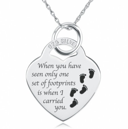 Footprints In The Sand Necklace, Personalised, Sterling Silver, Heart Shaped