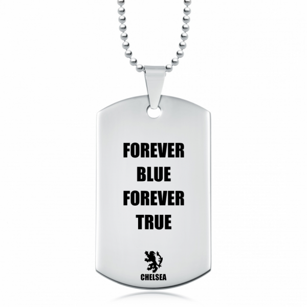 Personalised Chelsea Dog Tag Necklace, Forever Blue, Forever True