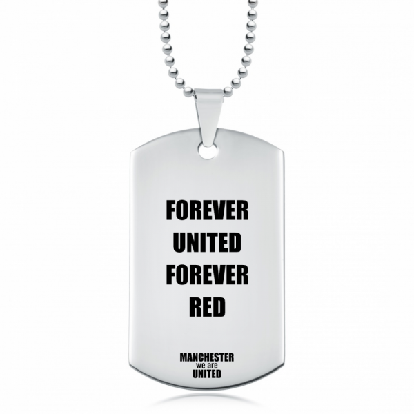 Personalised Manchester Dog Tag Necklace, Forever United, Forever Red