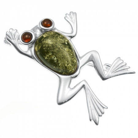 Frog Sterling Silver and Amber Brooch
