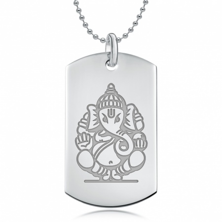 Ganesh Hindu God Sterling Silver Dog Tag Necklace (can be personalised)