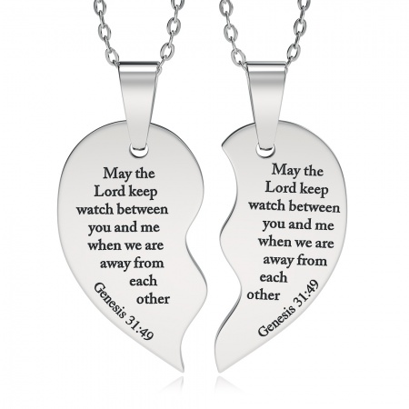 Genesis 31:49, Split Heart Necklace, Personalised, Sharing
