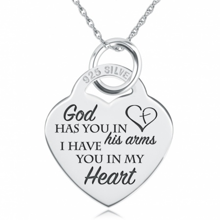God has you in his Arms, I have you in my Heart Necklace, Personalised, 925 Sterling Silver