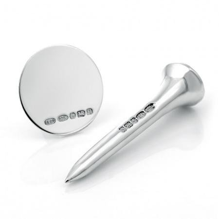 Golf Tee & Ball Marker, Personalised / Engraved, 925 Sterling Silver, Hallmarked