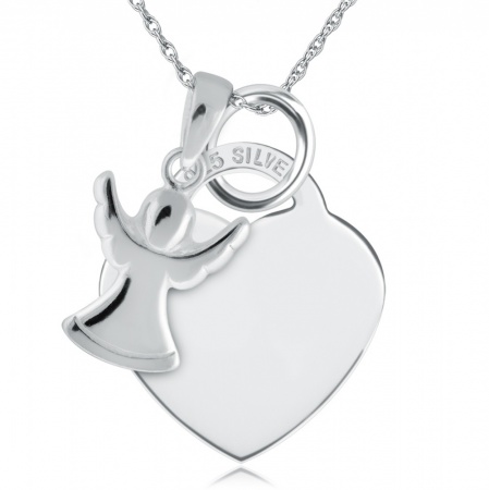 Guardian Angel & Heart Necklace, with Personalisation, Sterling Silver
