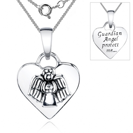 Guardian Angel Protect Me Heart Sterling Silver Necklace