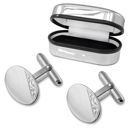 Hand Engraved Oval Sterling Silver Cufflinks (can be personalised)