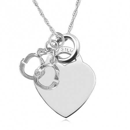 Handcuffs & Heart Necklace, Personalised, Sterling Silver