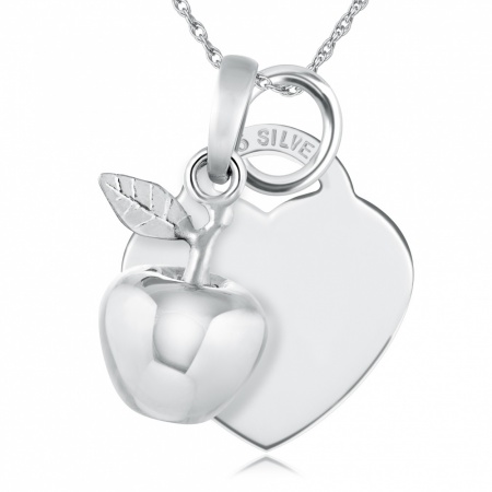 Heart & Apple Necklace, Personalised, Sterling Silver, Teachers