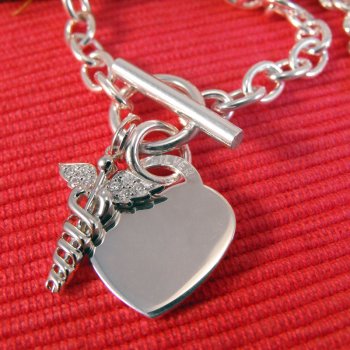 Sterling Silver SOS Medical Alert T-Bar Heart Necklace Personalised