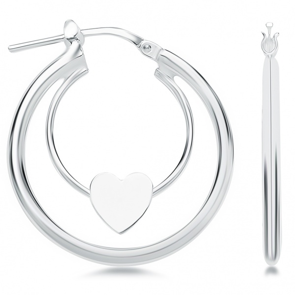 Double Tube Hoop and Heart Earrings, with Personalised Engraving, Sterling Silver