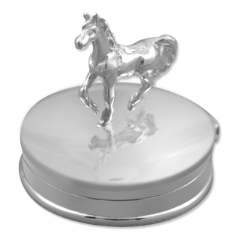 Horse Standing Sterling Silver Round Pill Box