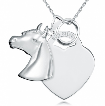 Equestrian Horses Head and Heart Sterling Silver Necklace (can be personalised)
