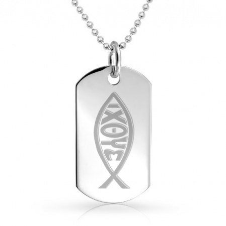 Ichthys (Jesus Fish) Dog Tag - 925 Sterling Silver Personalised