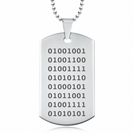 Binary Code Dog Tag Necklace, Personalised with your words in Binary