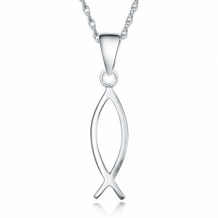Christian Jesus Fish Necklace, 925 Sterling Silver, Ichthys