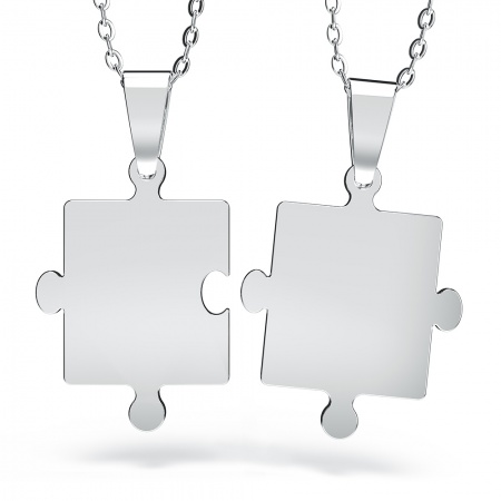 His & Hers Jigsaw Puzzle Piece Necklace, Personalised, Stainless Steel