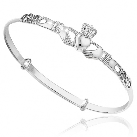 Ladies Claddagh Bangle, 925 Sterling Silver, Expandable
