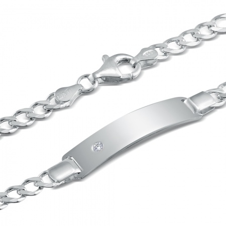 Ladies Identity Bracelet, with Cubic Zirconia, Personalised, Sterling Silver