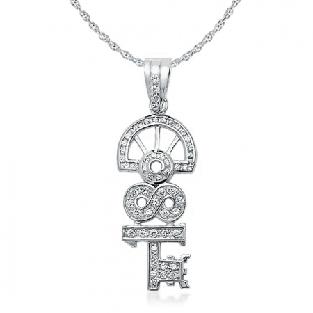 18th Birthday Key Necklace, Cubic Zirconia & Sterling Silver