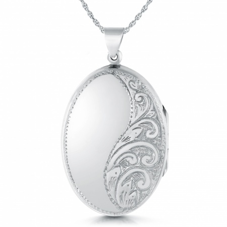 Large Oval Half Engraved Sterling Locket (can be personalised)