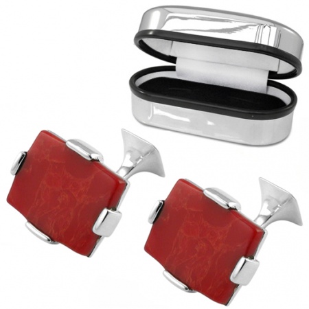 Large Jasper Rectangular Sterling Silver Cufflinks (can be personalised)