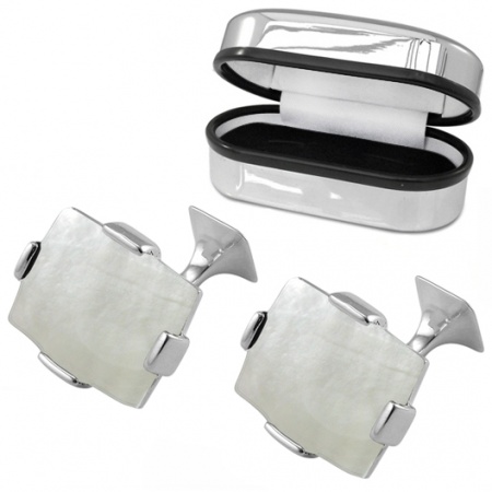 Large Mother of Pearl Rectangular Sterling Silver Cufflinks (can be personalised)